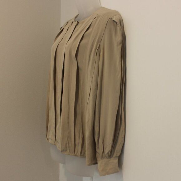 Vintage The Silk Farm Tan Blouse 100% Silk Women Size 10 - Picture 6 of 10